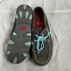 Twisted X Gray Moccasins with Aqua Accents
